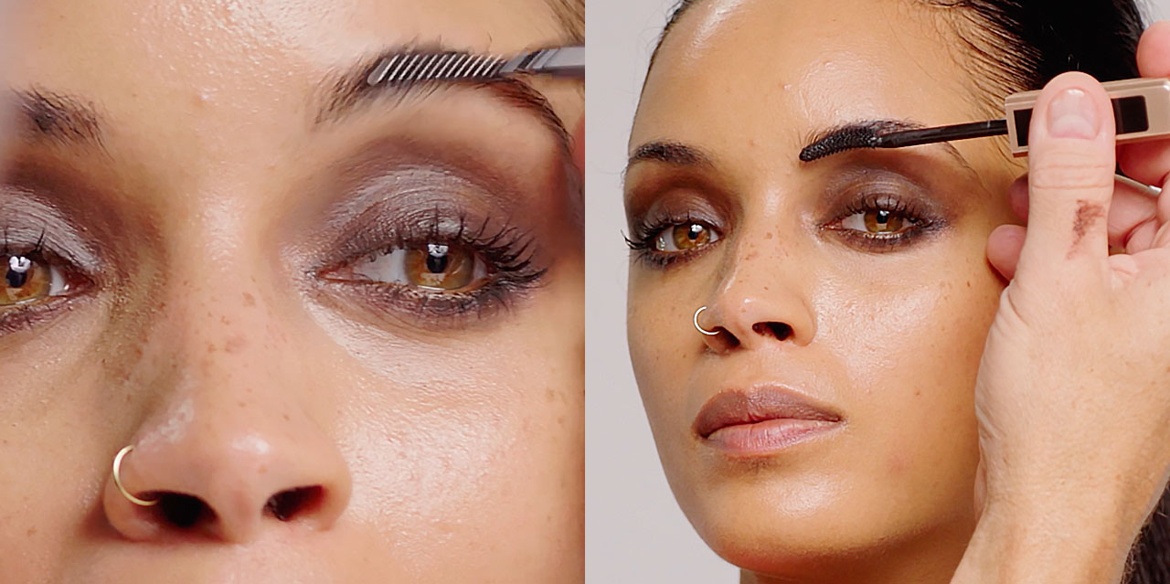 Fill and shape brows using a brow pencil or hack Lash Idole Brown Mascara to add fullness and set brows for grunge glam